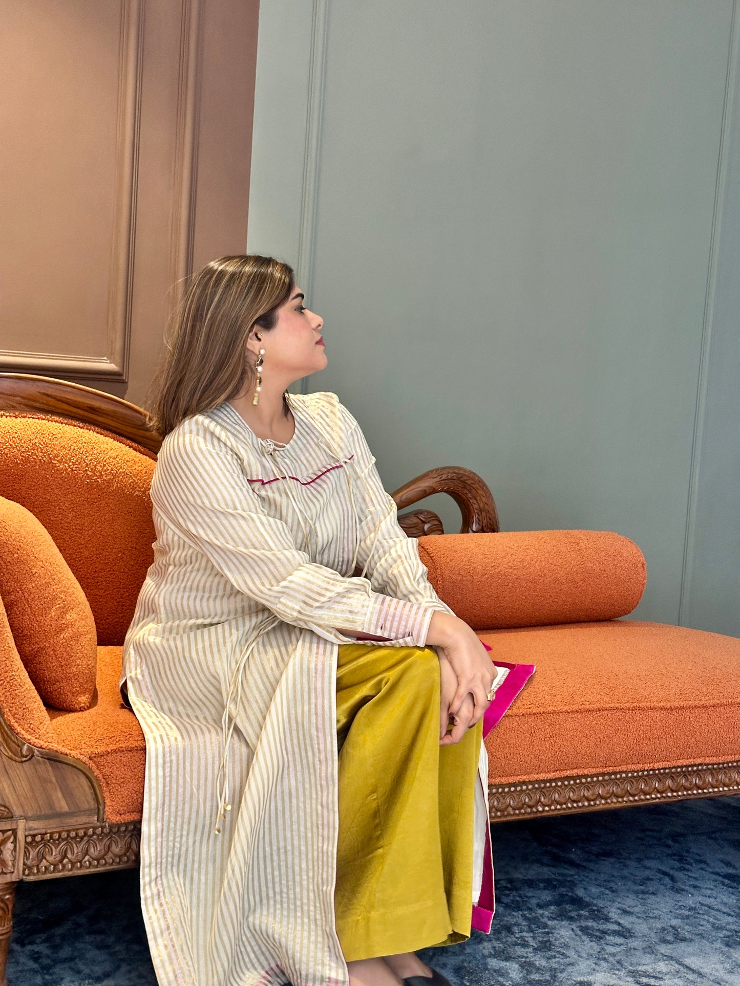 SEHAJ CHANDERI SILK ANGRAKHA TUNIC WITH GOLDEN MASHRU SILK PANTS