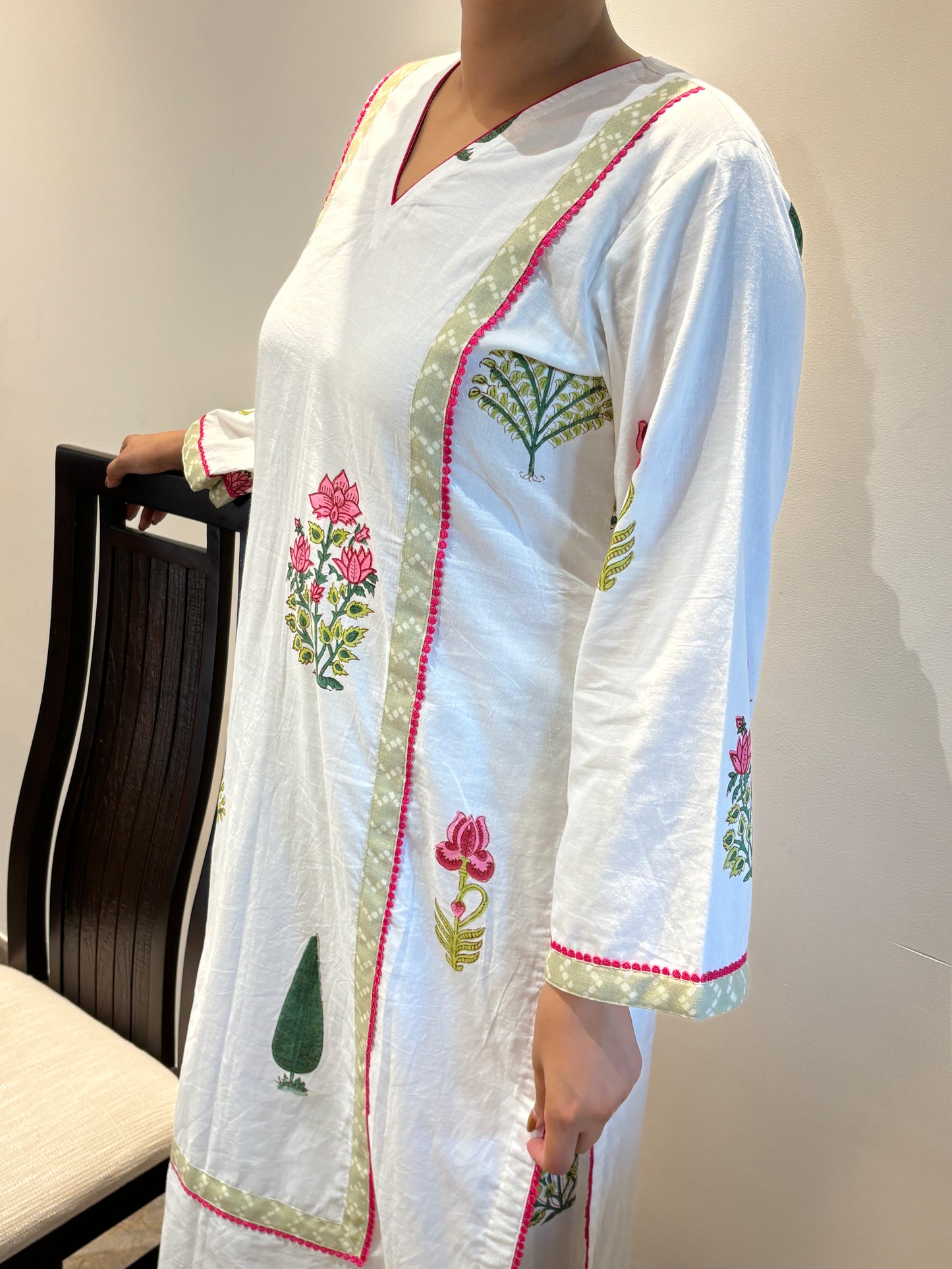 JAIPURI HANDBLOCKED OFF-WHITE COTTON KURTA AND PANT SET
