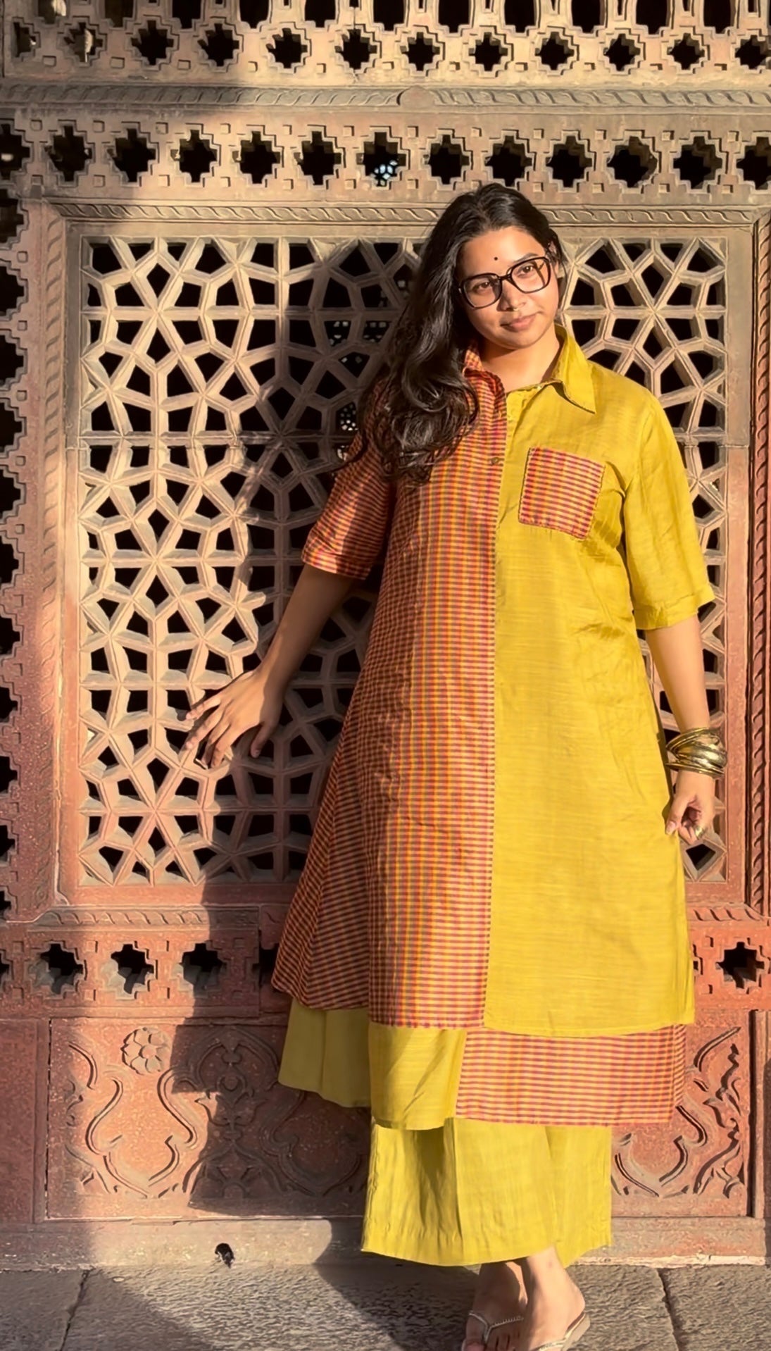 PEELI DHOOP CHANDERI DUAL TONED SHIRT KURTA WITH PANTS