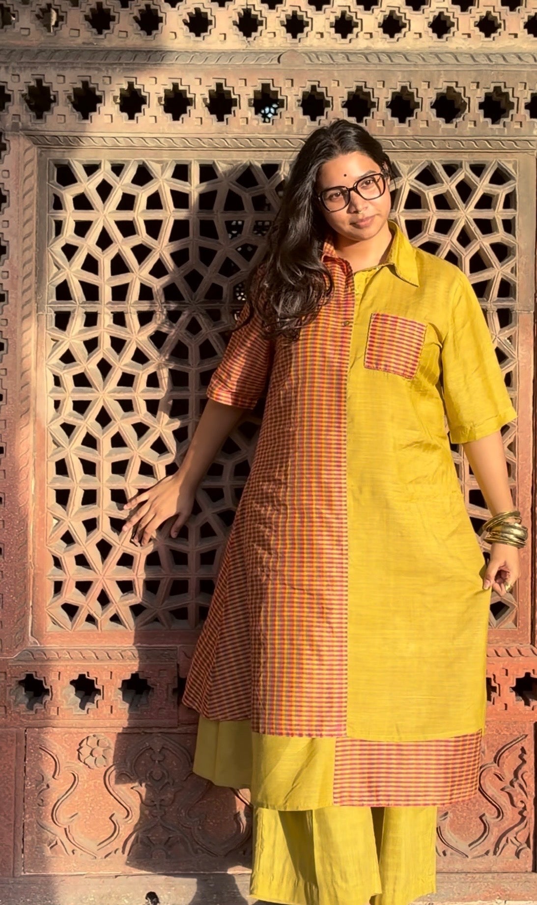 PEELI DHOOP CHANDERI DUAL TONED SHIRT KURTA WITH PANTS