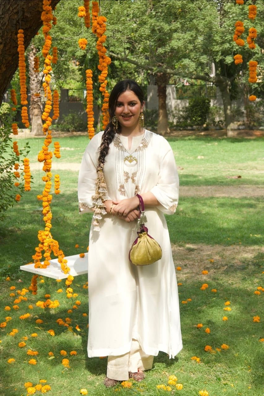 Vrinda Mehfil Stripped Tissue Kurta nand Pants with Overlay Kurta - Indian Summer