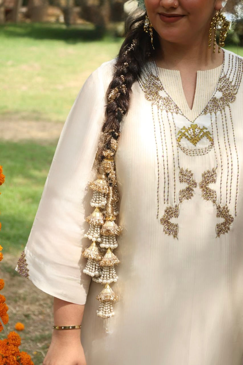 Vrinda Mehfil Stripped Tissue Kurta nand Pants with Overlay Kurta - Indian Summer