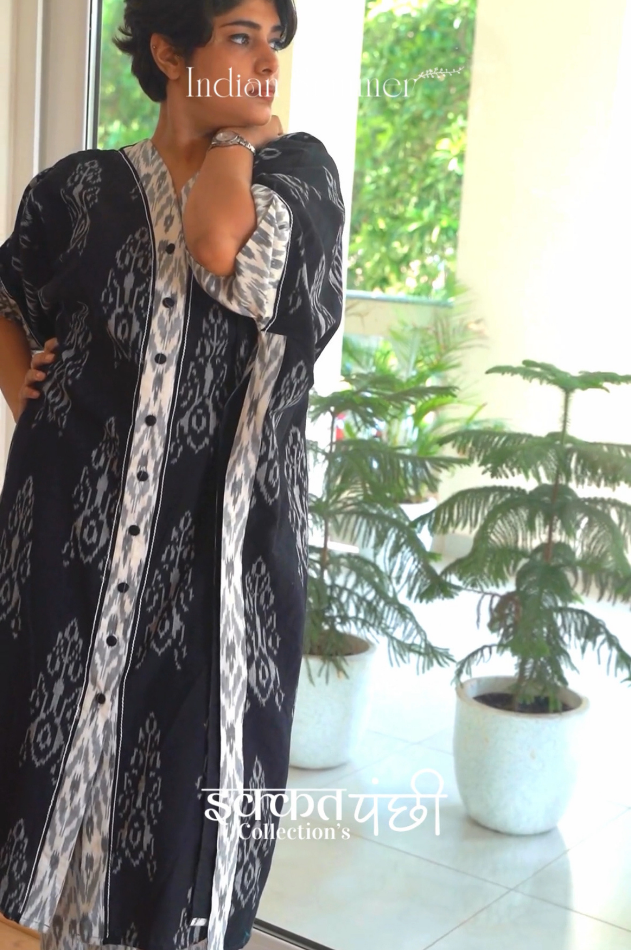 Pancchi Ikkat Kaftan Set with Pants for Women