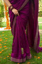 Neerja Silk blend Purple Saree - Chanderi - Model Wearing - Chidiyaa