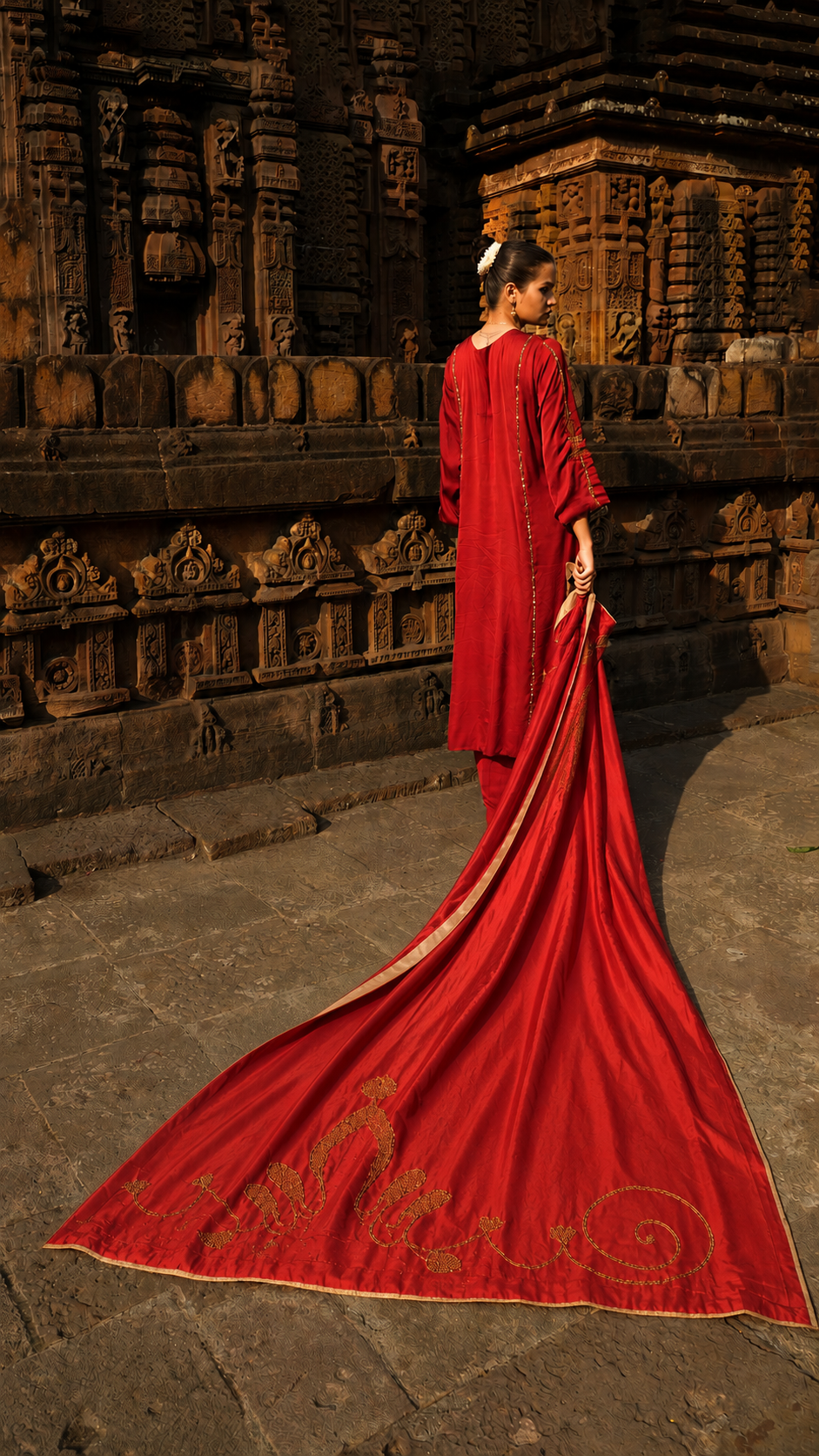 NAAYIKA SINDOOR Hand-Embroidered Pure Modal Silk Kurta Set