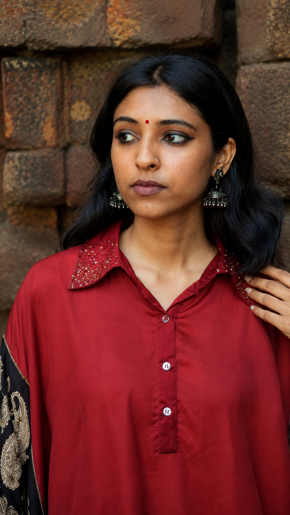 TRIVENI Ajrakh Collared Kaftan and Pants