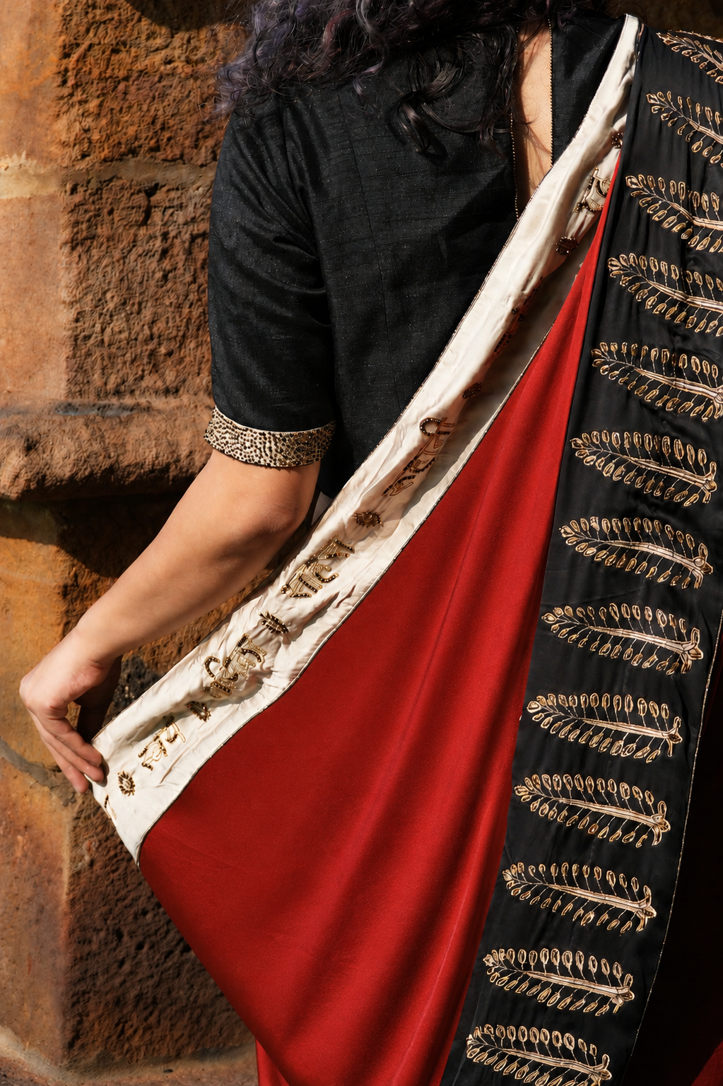 Veera Hand-Embroidered Ajrakh Modal Silk Saree with Silk Blend Blouse