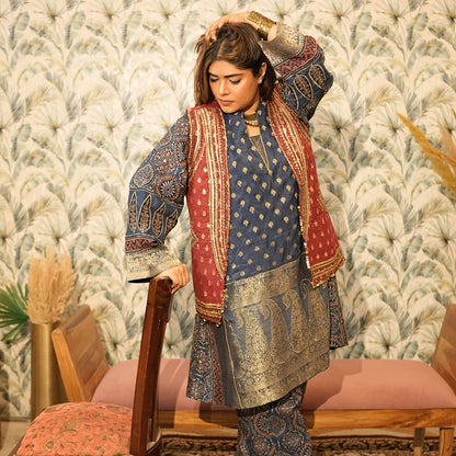 Neelambara Ajrakh Choga and Pants