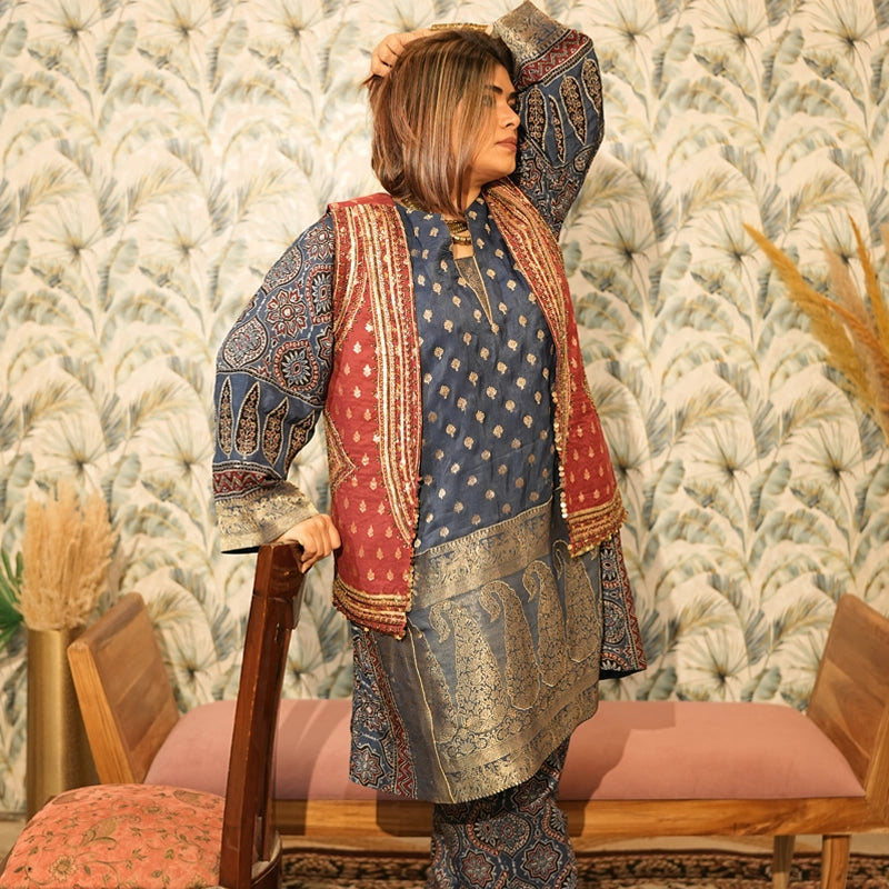 Neelambara Ajrakh Choga and Pants