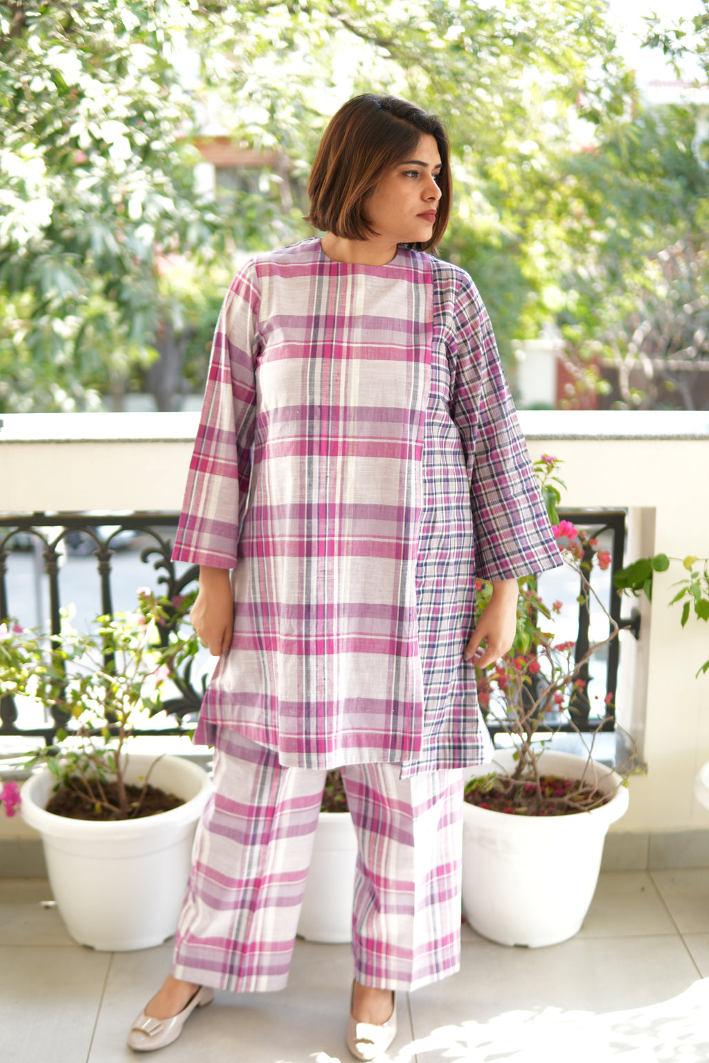 MISRI CHECKERED HANDLOOM COTTON  TUNIC AND PANTS
