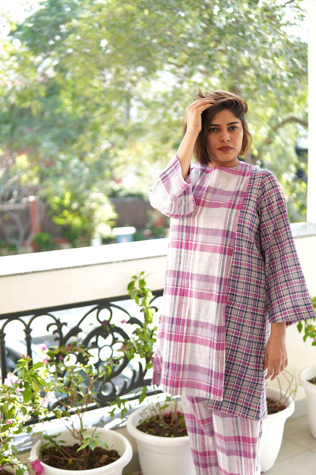 MISRI CHECKERED HANDLOOM COTTON  TUNIC AND PANTS