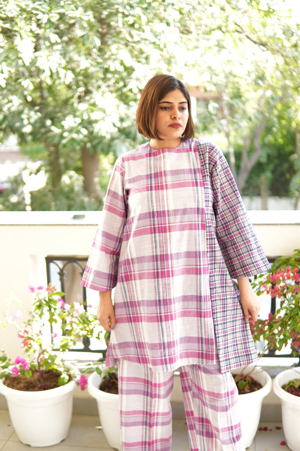 MISRI CHECKERED HANDLOOM COTTON  TUNIC AND PANTS