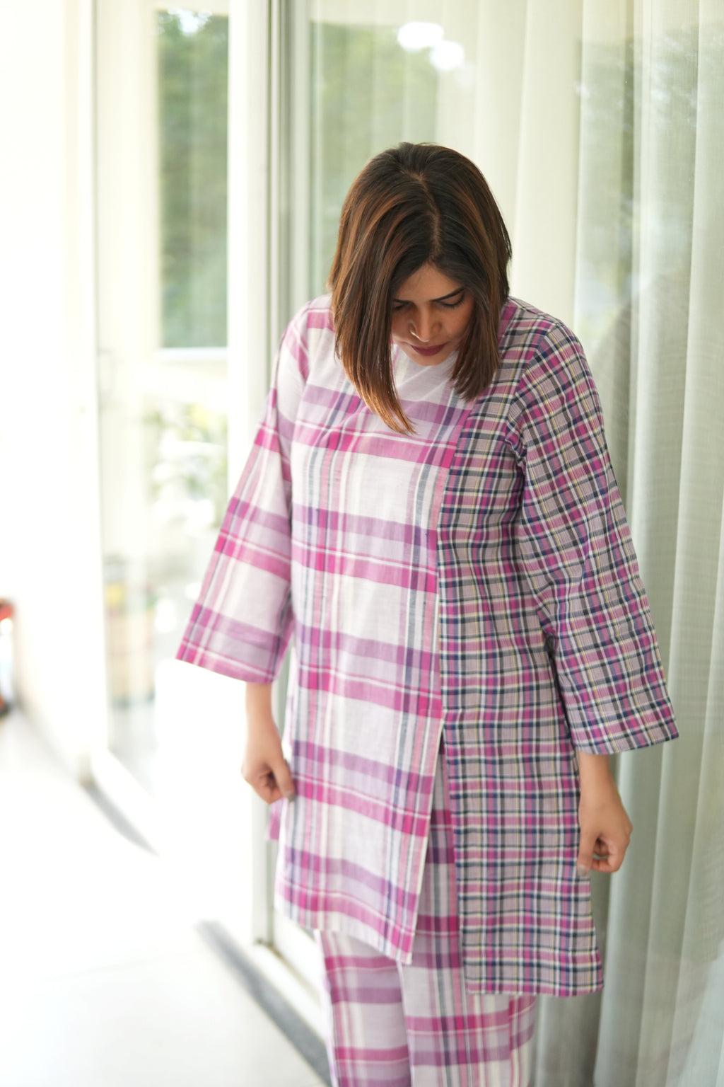 MISRI CHECKERED HANDLOOM COTTON  TUNIC AND PANTS