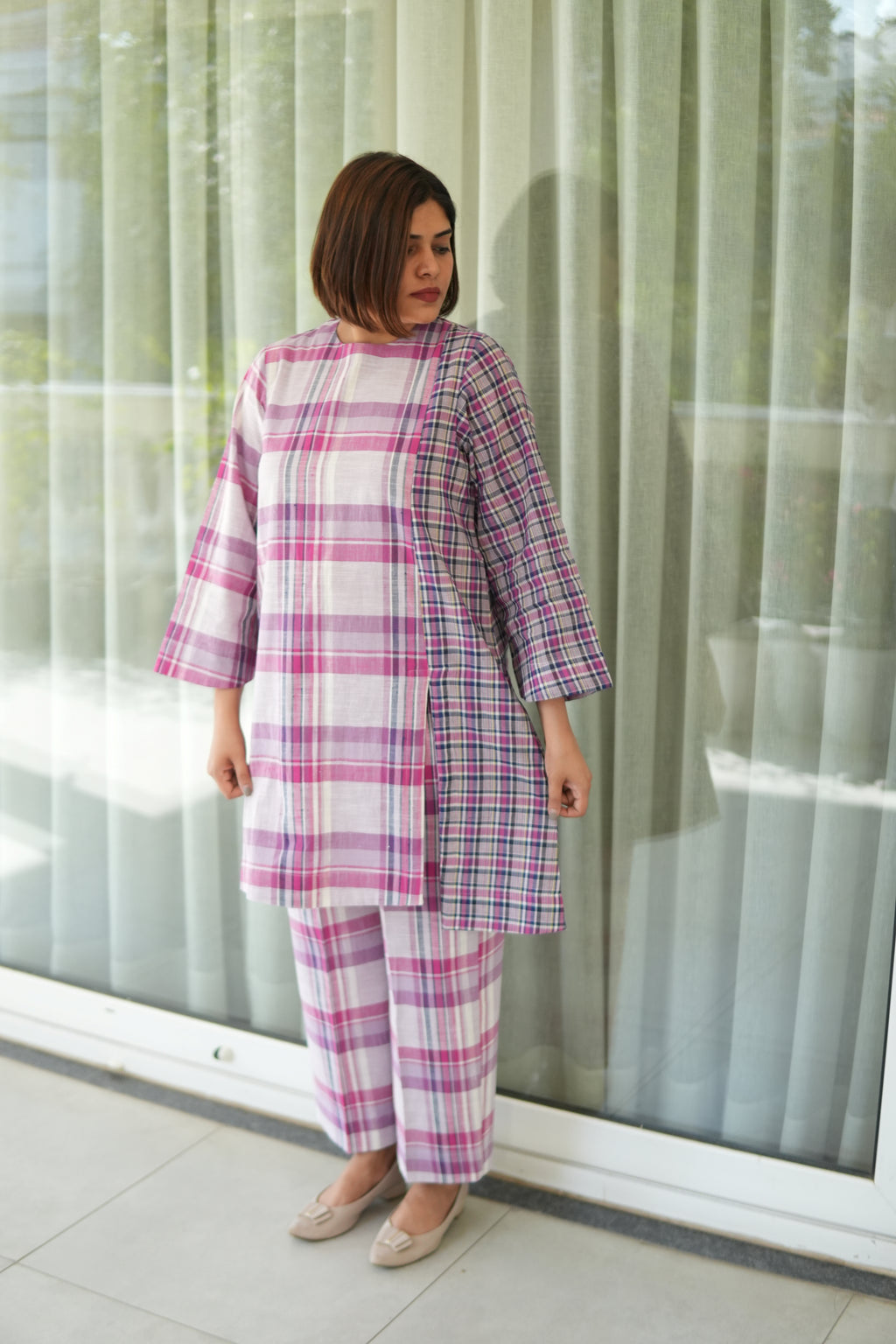 MISRI CHECKERED HANDLOOM COTTON  TUNIC AND PANTS