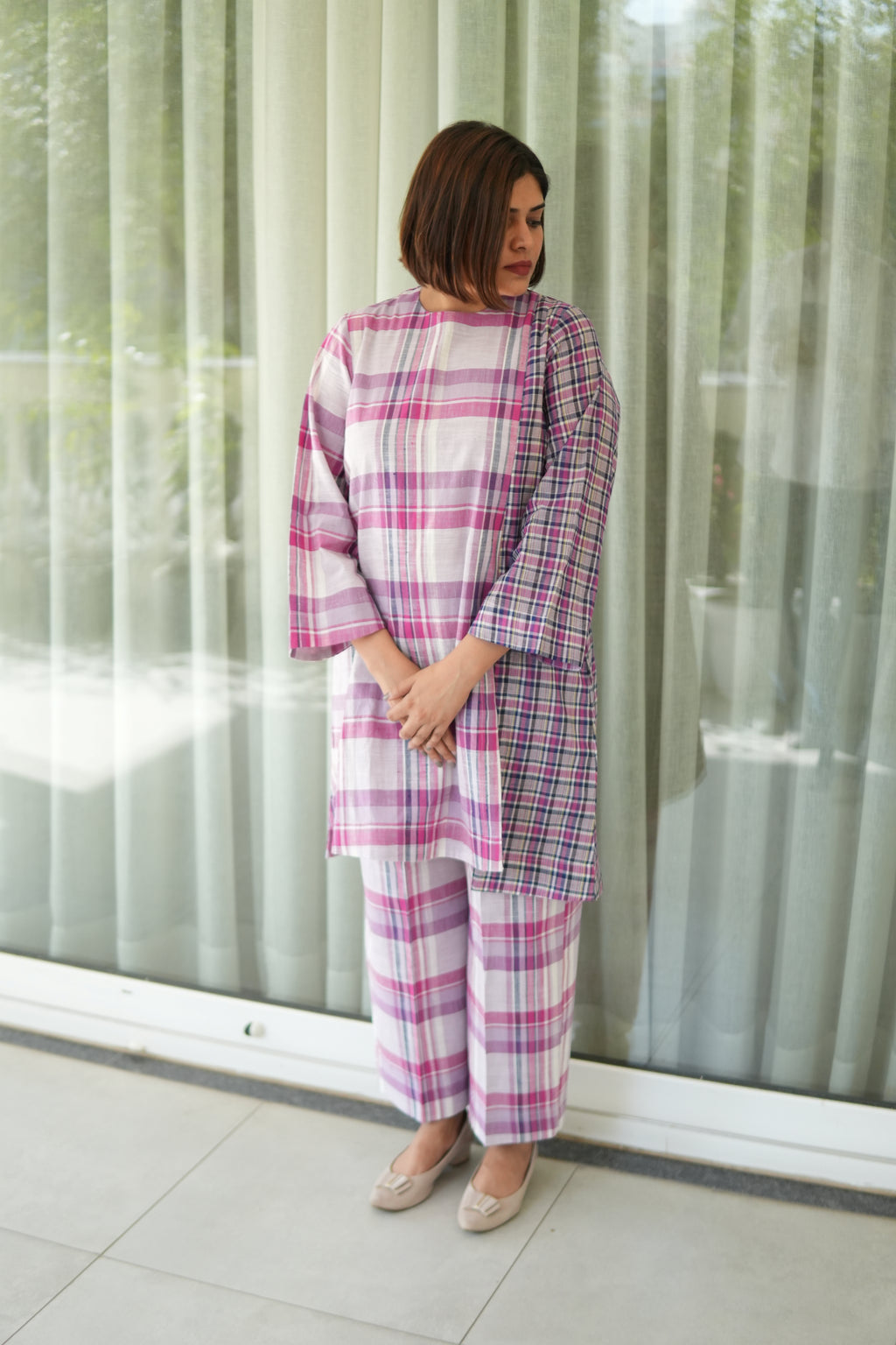 MISRI CHECKERED HANDLOOM COTTON  TUNIC AND PANTS