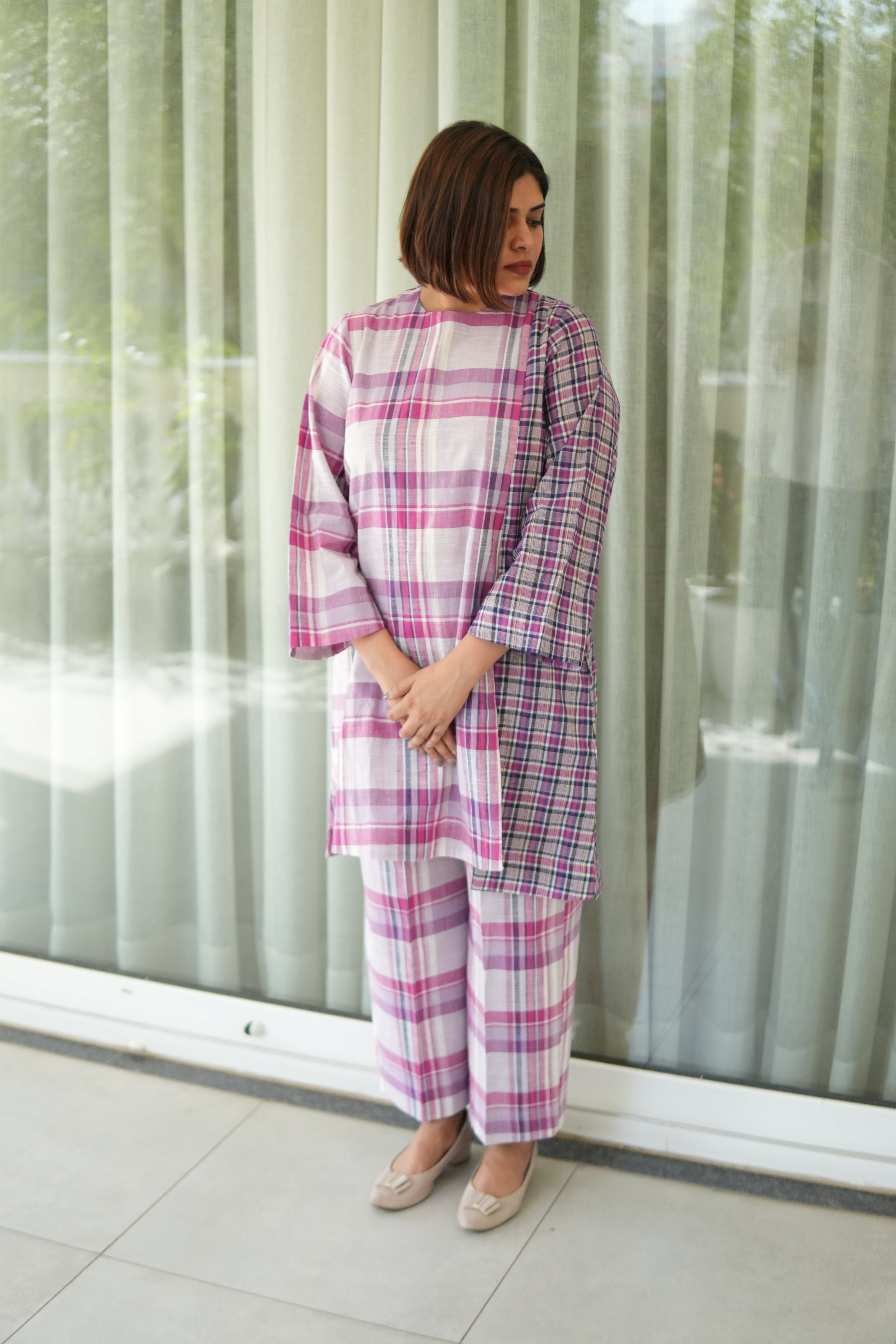 MISRI CHECKERED HANDLOOM COTTON  TUNIC AND PANTS