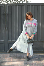 SUMMERINA CHECKERED COTTON LONG SHIRT DRESS