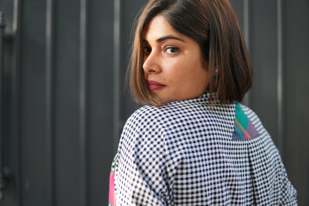 SUMMERINA CHECKERED COTTON LONG SHIRT DRESS