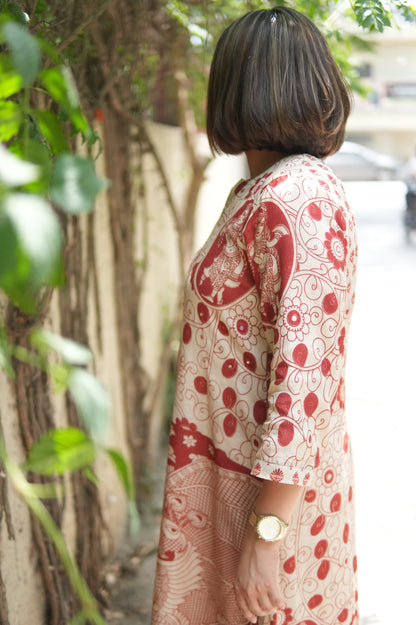 OCHRE AND IVORY KALAMKARI A-LINE KURTA AND PANTS
