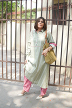 LEHAR LINEN A-LINE CLOSED GHERA LONG KURTA WITH PANTS