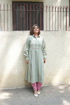 LEHAR LINEN A-LINE CLOSED GHERA LONG KURTA WITH PANTS