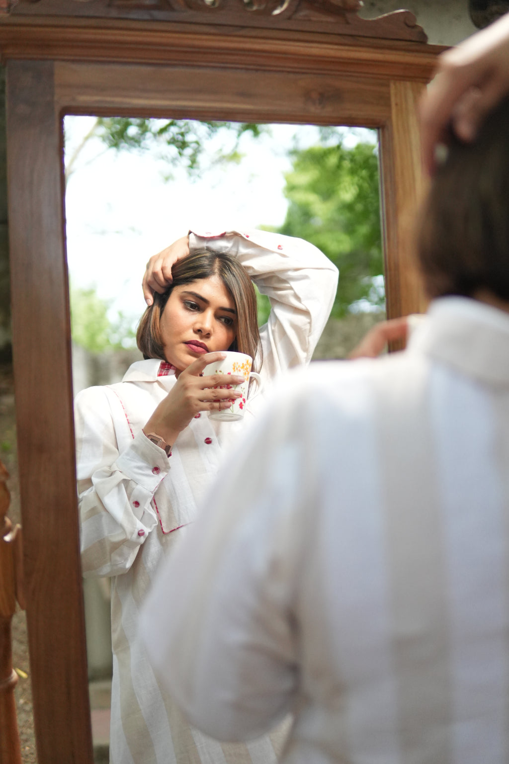 BAHAAR OFF-WHITE AND BEIGE SHIRT KURTA AND CHECKERED PANTS