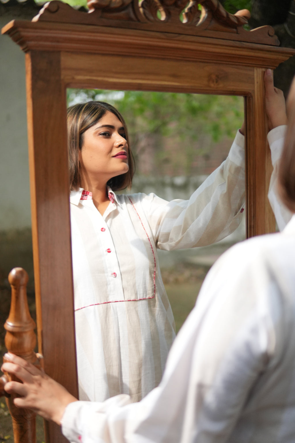 BAHAAR OFF-WHITE AND BEIGE SHIRT KURTA AND CHECKERED PANTS