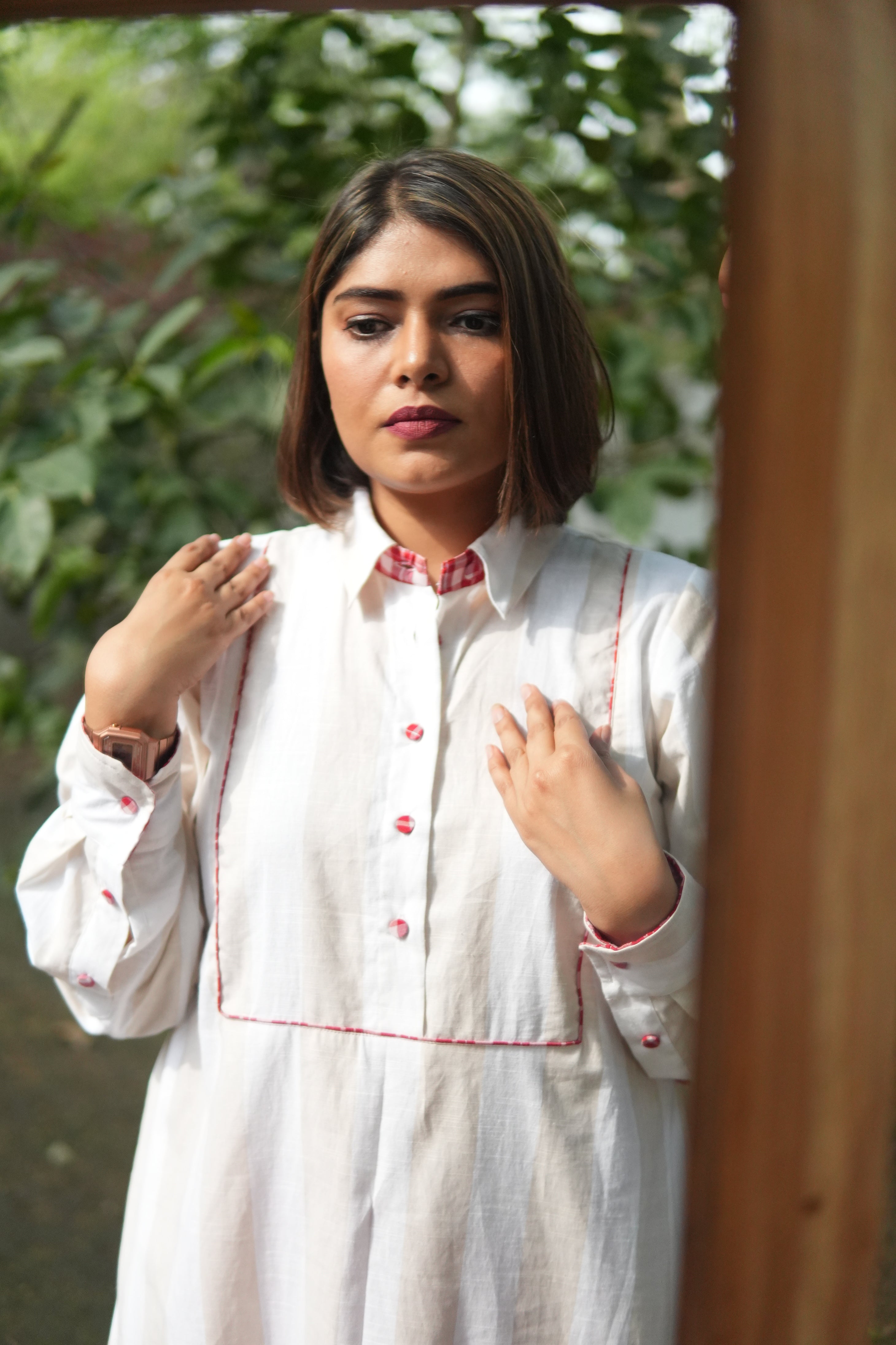 BAHAAR OFF-WHITE AND BEIGE SHIRT KURTA AND CHECKERED PANTS