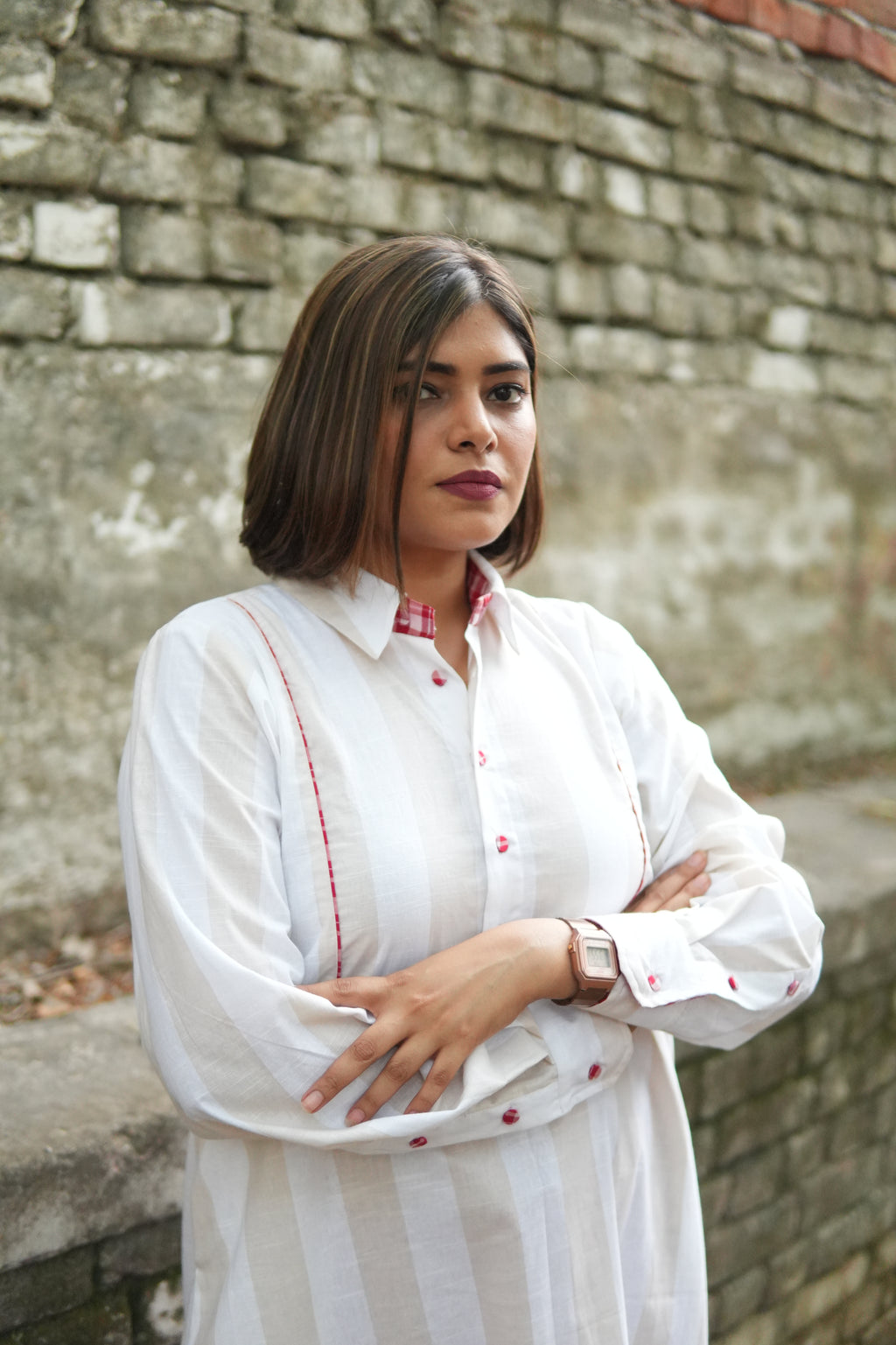 BAHAAR OFF-WHITE AND BEIGE SHIRT KURTA AND CHECKERED PANTS