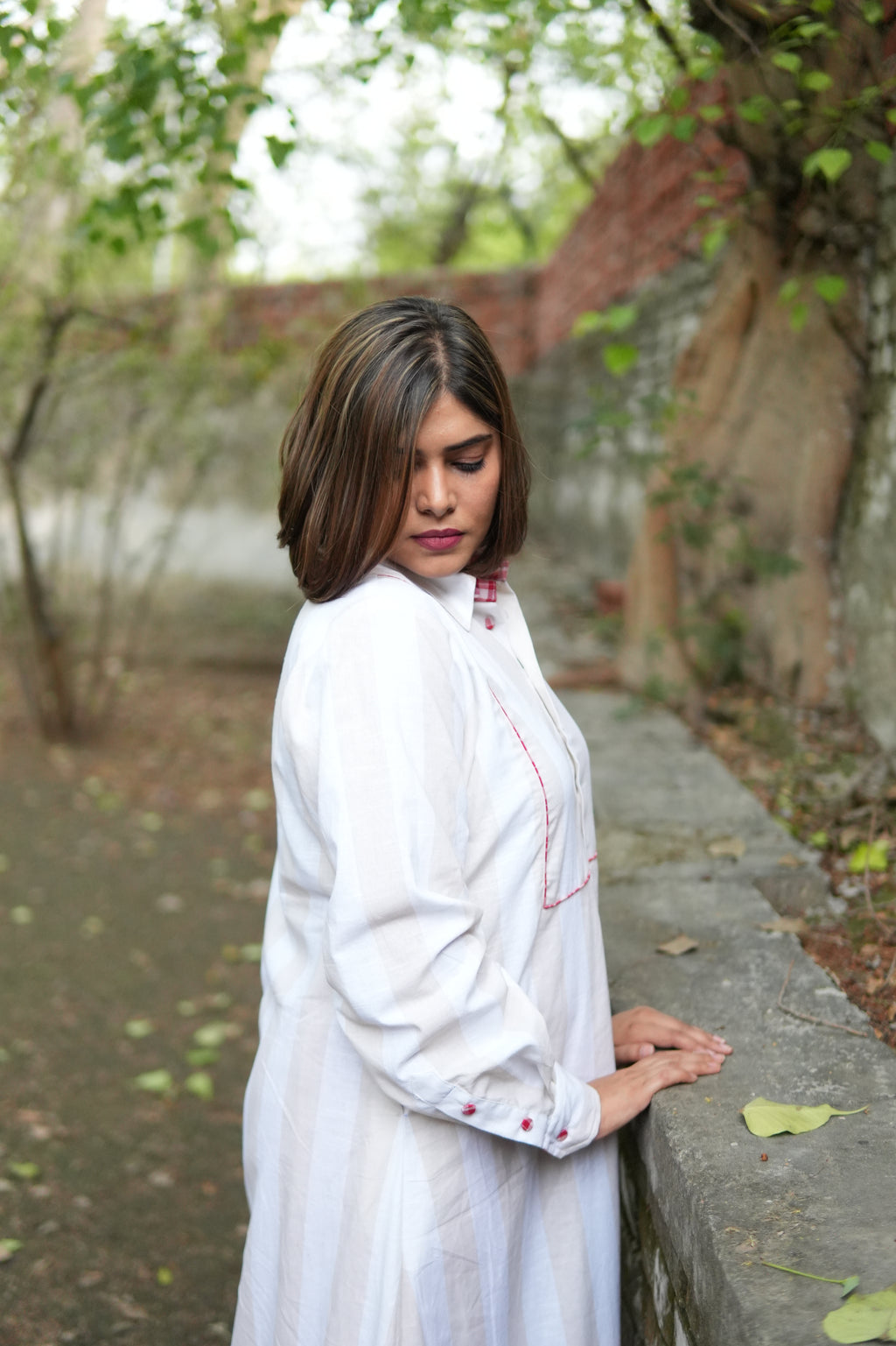 BAHAAR OFF-WHITE AND BEIGE SHIRT KURTA AND CHECKERED PANTS