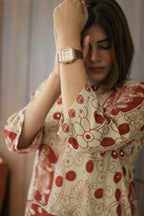 Ochre Ivory Kalamkari A-Line Kurta Set