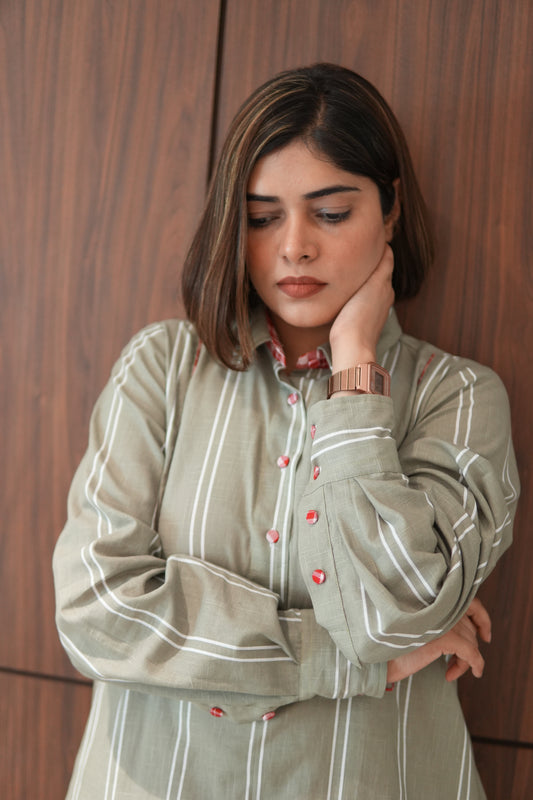 LEHAR LINEN A-LINE CLOSED GHERA LONG KURTA WITH PANTS