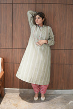 LEHAR LINEN A-LINE CLOSED GHERA LONG KURTA WITH PANTS