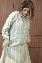 LEHAR LINEN A-LINE CLOSED GHERA LONG KURTA WITH PANTS