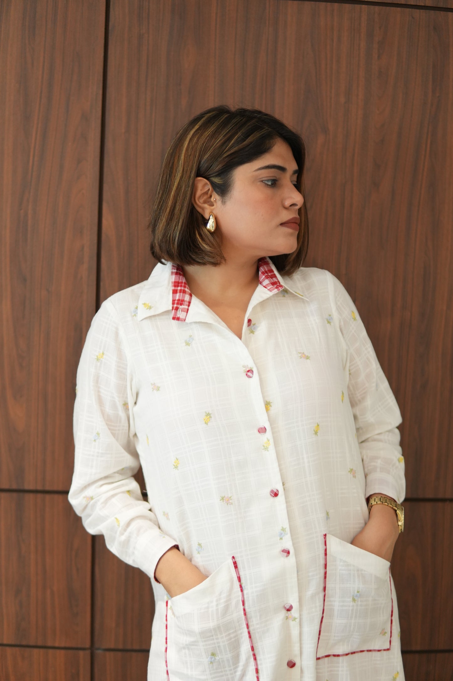 WHITE LILY LONG COTTON BUTTONED SHIRT WITH PANTS