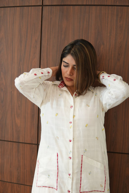 WHITE LILY LONG COTTON BUTTONED SHIRT WITH PANTS