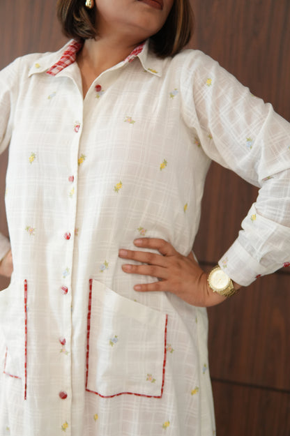 WHITE LILY LONG COTTON BUTTONED SHIRT WITH PANTS