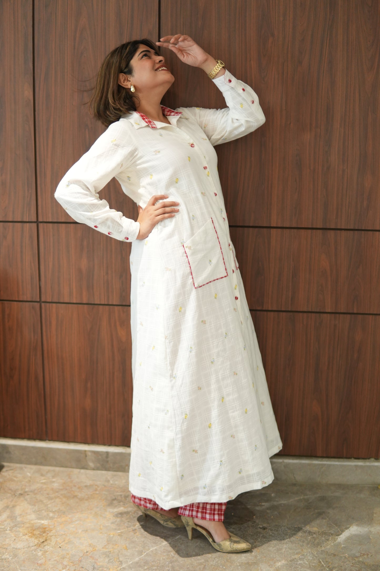 WHITE LILY LONG COTTON BUTTONED SHIRT WITH PANTS