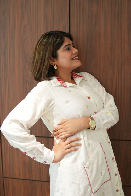 WHITE LILY LONG COTTON BUTTONED SHIRT WITH PANTS