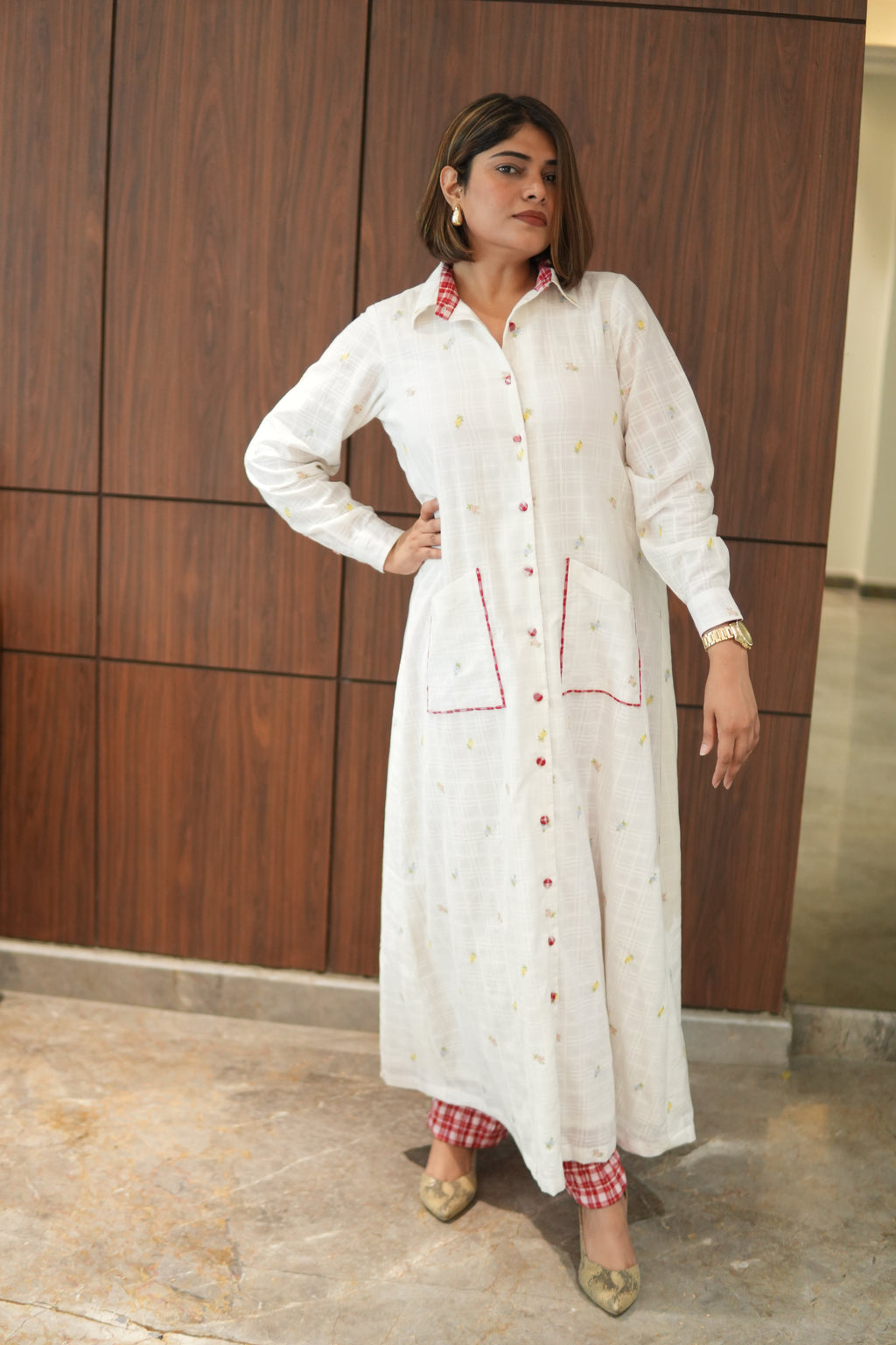 WHITE LILY LONG COTTON BUTTONED SHIRT WITH PANTS