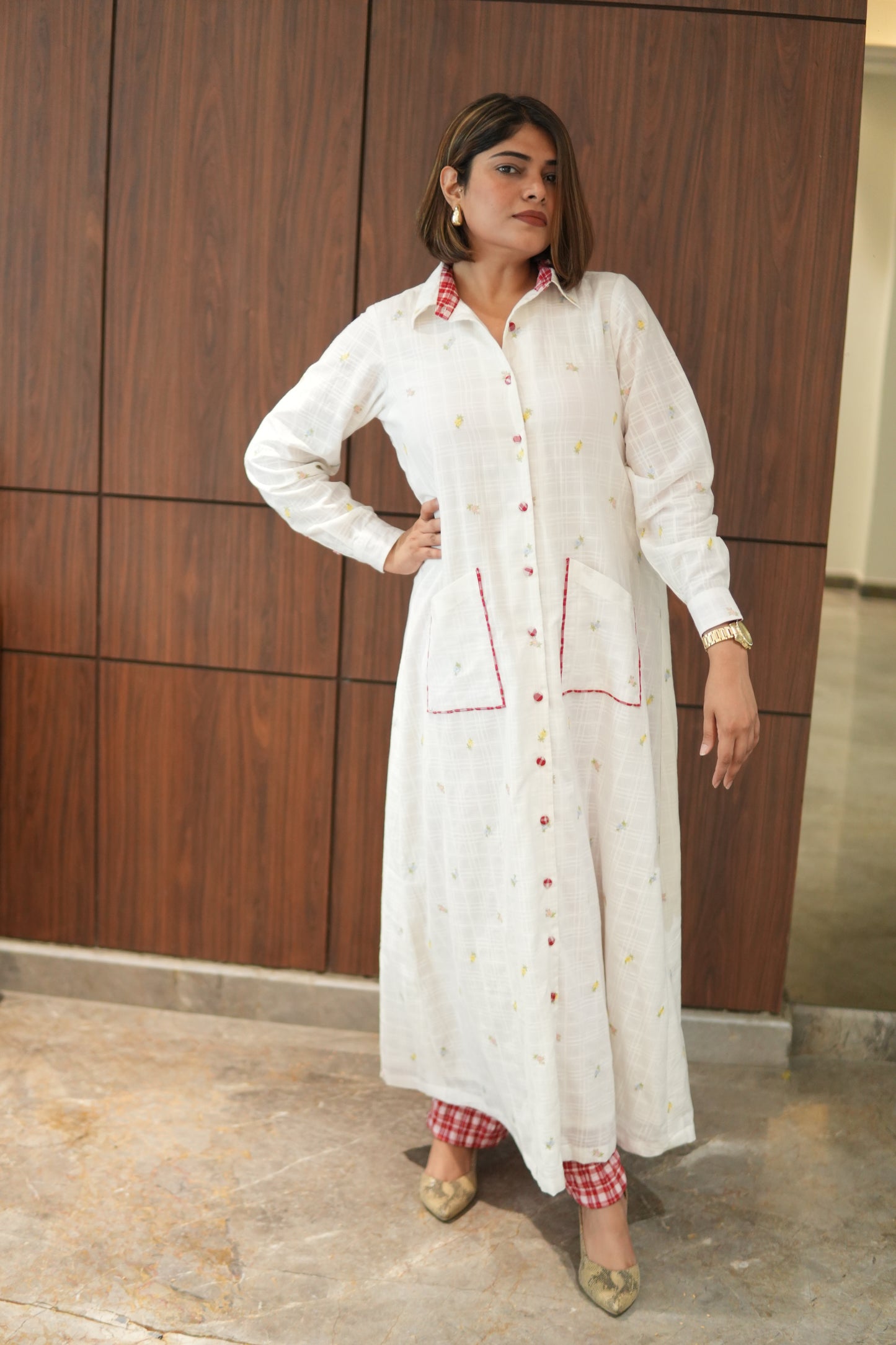 WHITE LILY LONG COTTON BUTTONED SHIRT WITH PANTS
