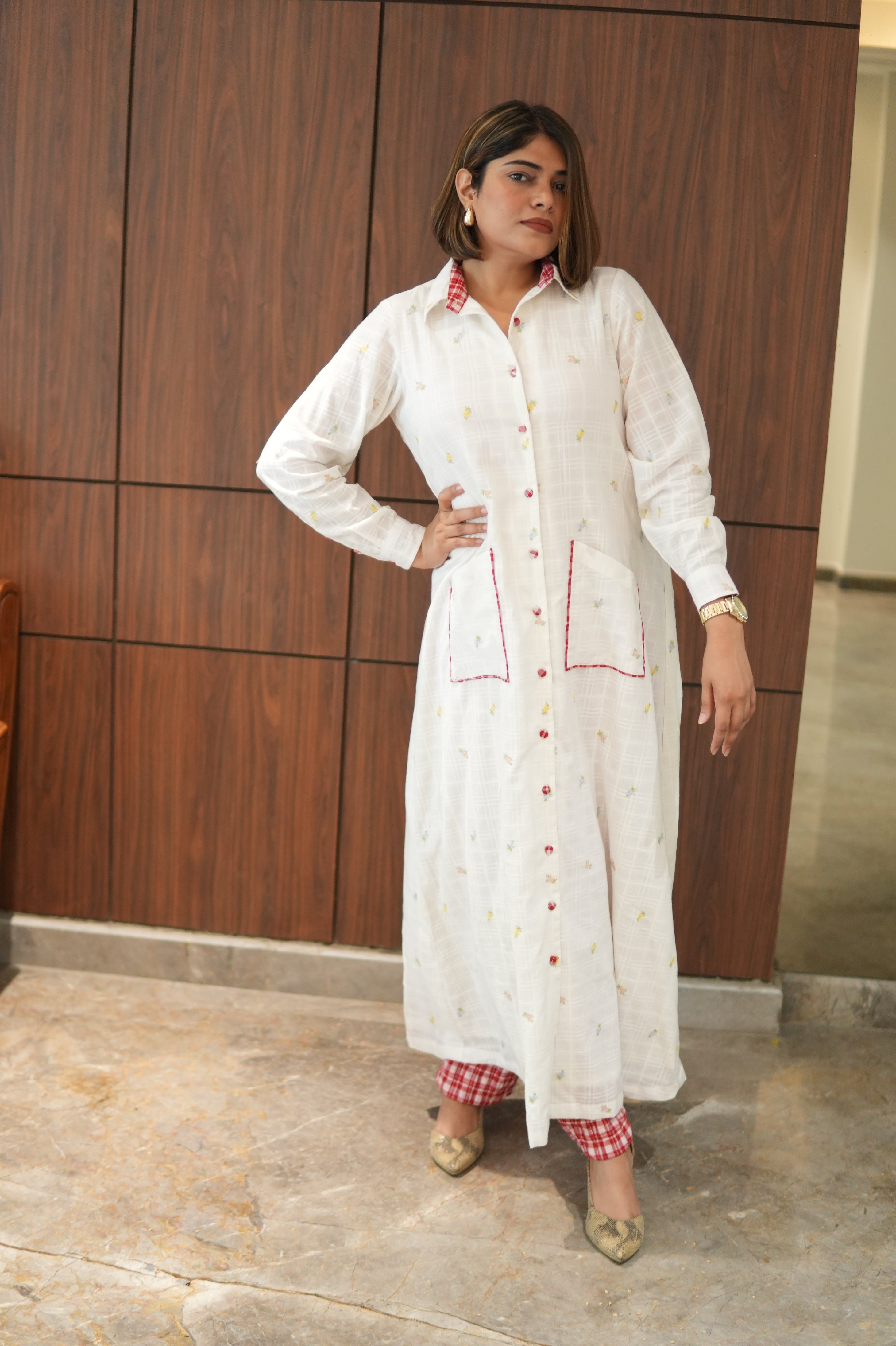 WHITE LILY LONG COTTON BUTTONED SHIRT WITH PANTS