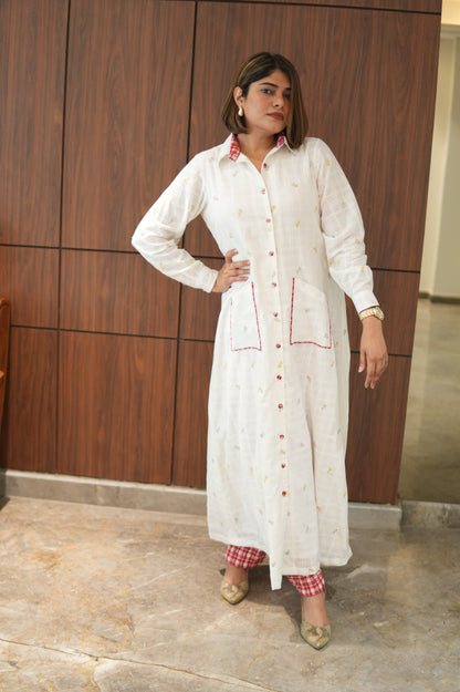 WHITE LILY LONG COTTON BUTTONED SHIRT WITH PANTS