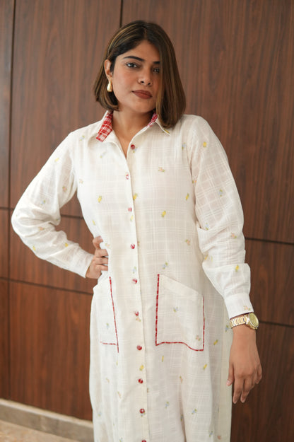 WHITE LILY LONG COTTON BUTTONED SHIRT WITH PANTS