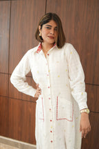 WHITE LILY LONG COTTON BUTTONED SHIRT WITH PANTS