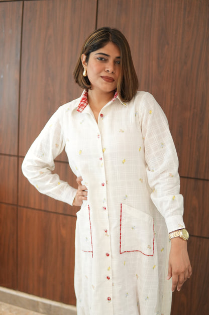 WHITE LILY LONG COTTON BUTTONED SHIRT WITH PANTS