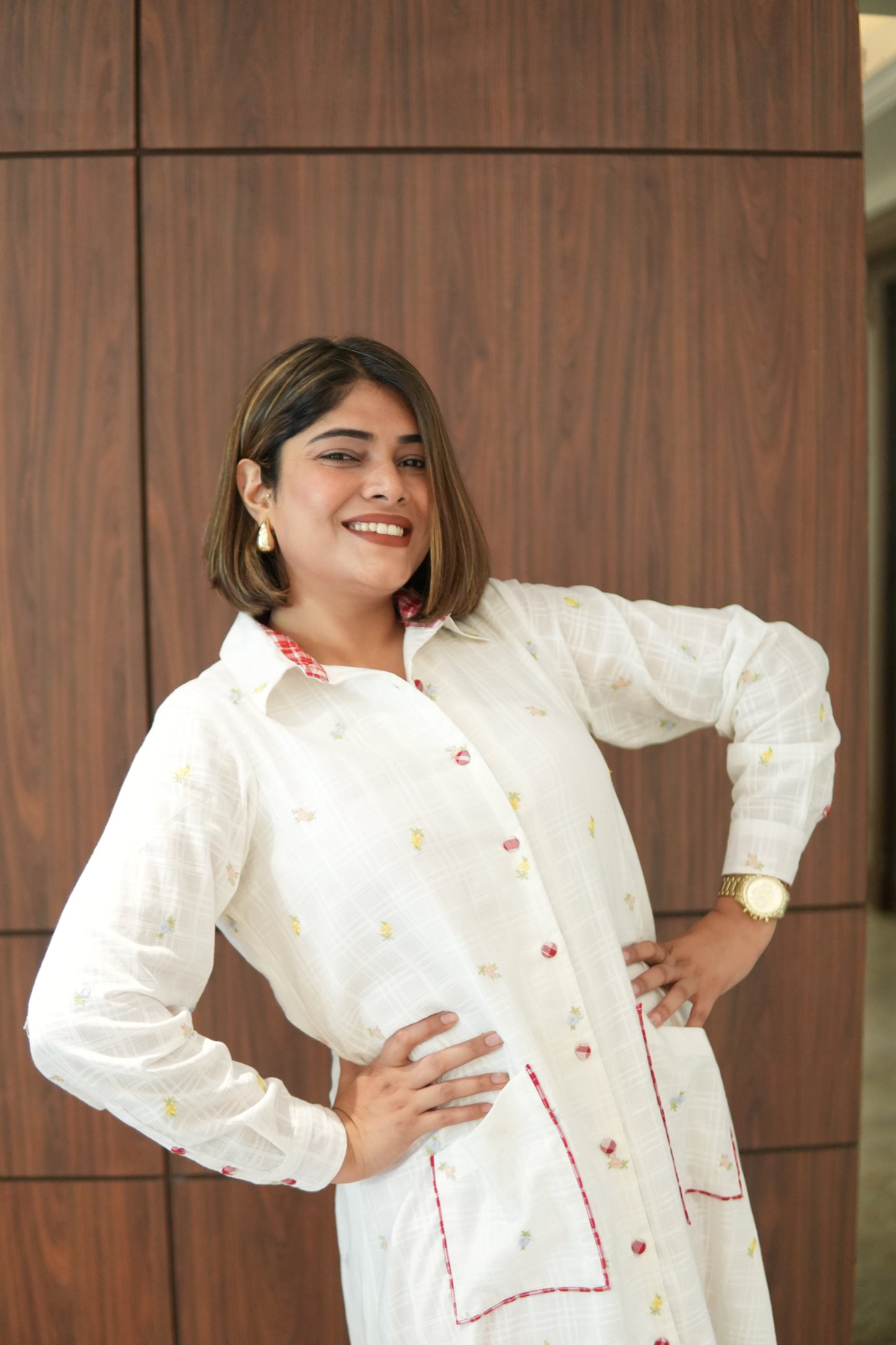 WHITE LILY LONG COTTON BUTTONED SHIRT WITH PANTS