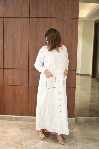WHITE LILY LONG COTTON BUTTONED SHIRT WITH PANTS