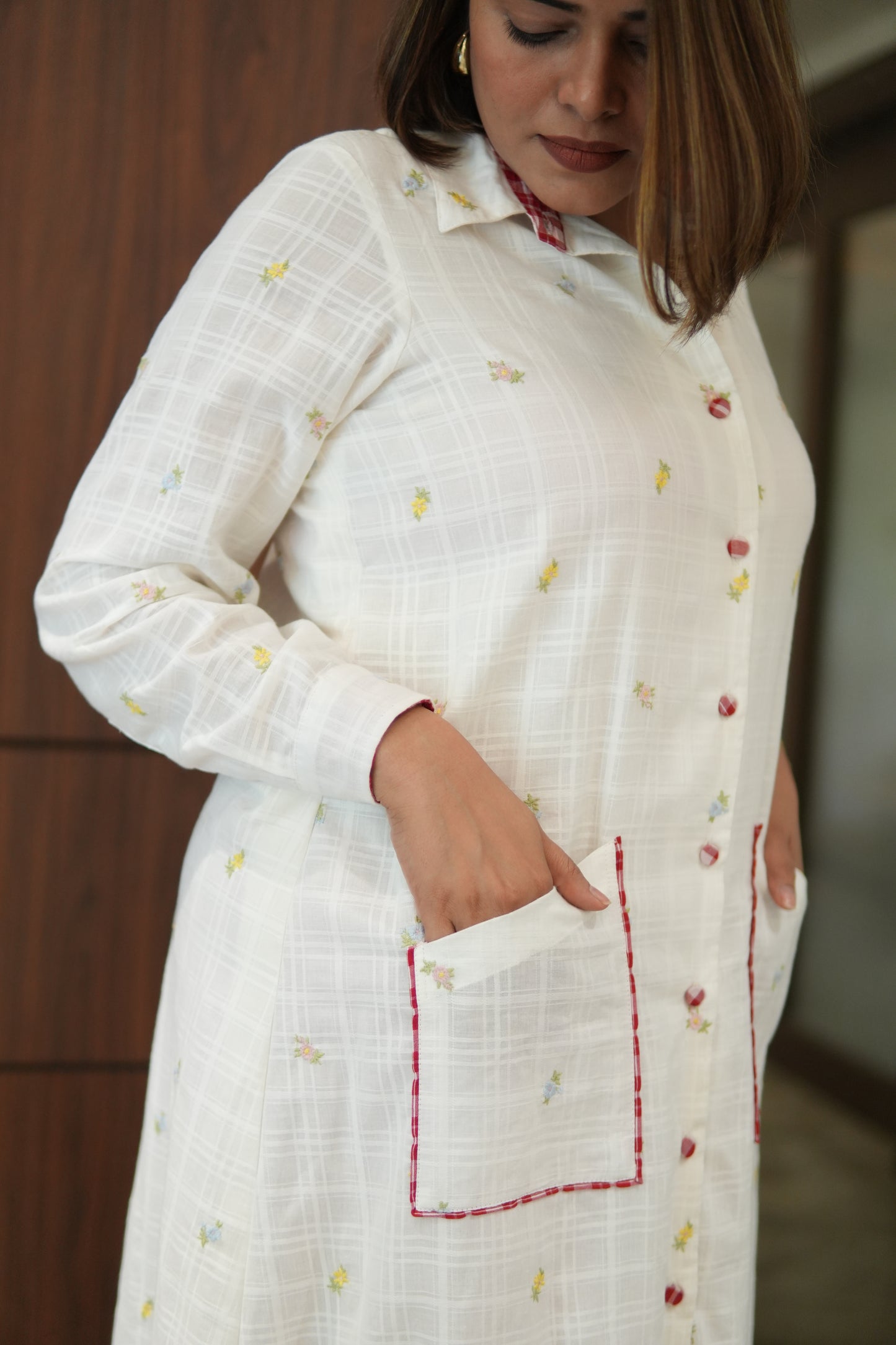 WHITE LILY LONG COTTON BUTTONED SHIRT WITH PANTS