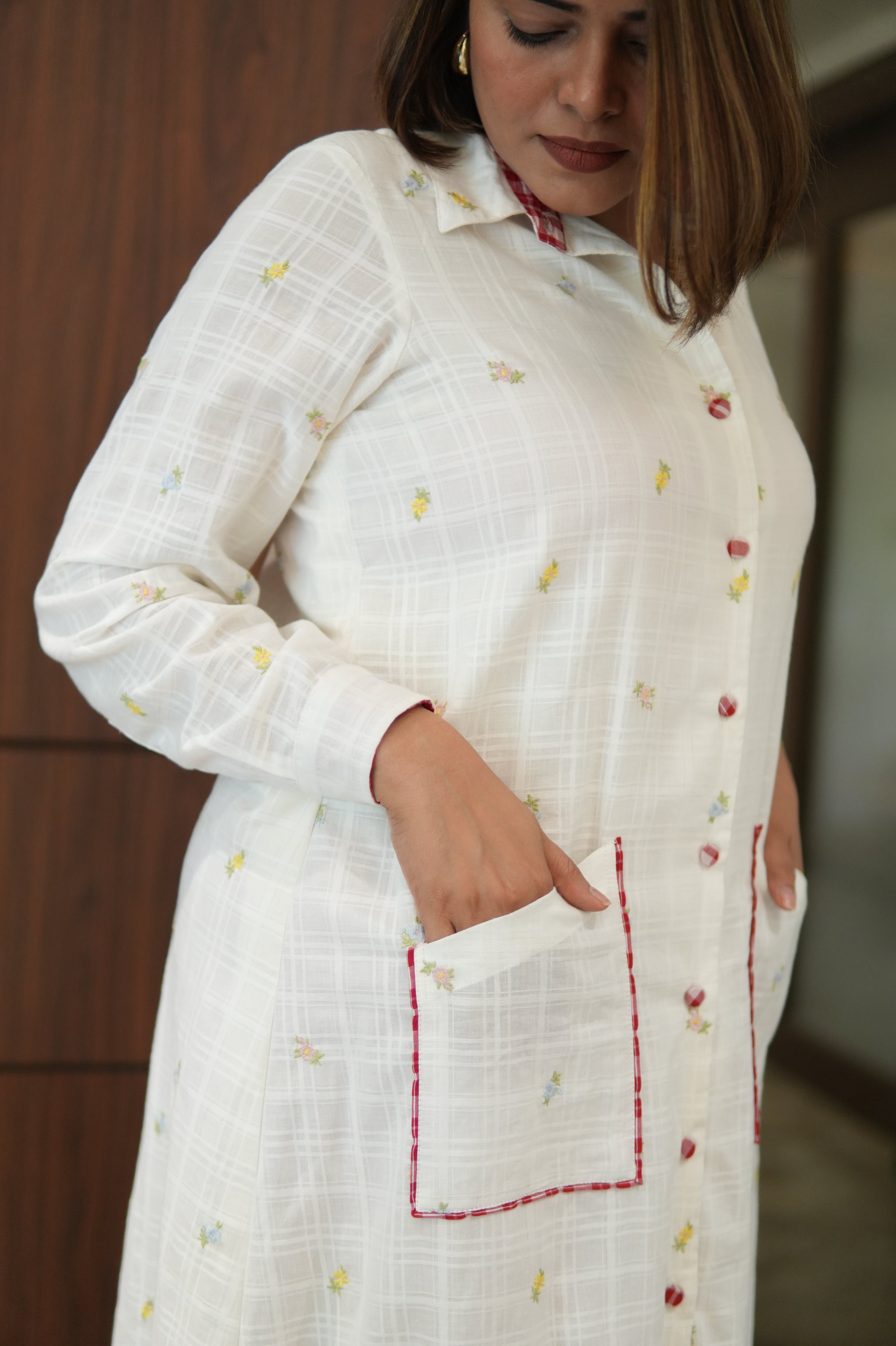 WHITE LILY LONG COTTON BUTTONED SHIRT WITH PANTS